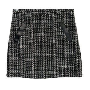 ESQUALO Women Plaid Tweed Mini Skirt Sz 10 Black White Office Career Work 5-24